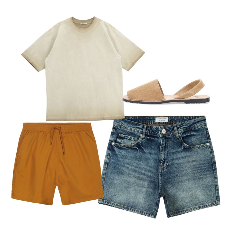 Outfit uomo - Mare. Stile Casual per Tutti i giorni. Abbinamento con shorts, t-shirt, sandali, costumi.