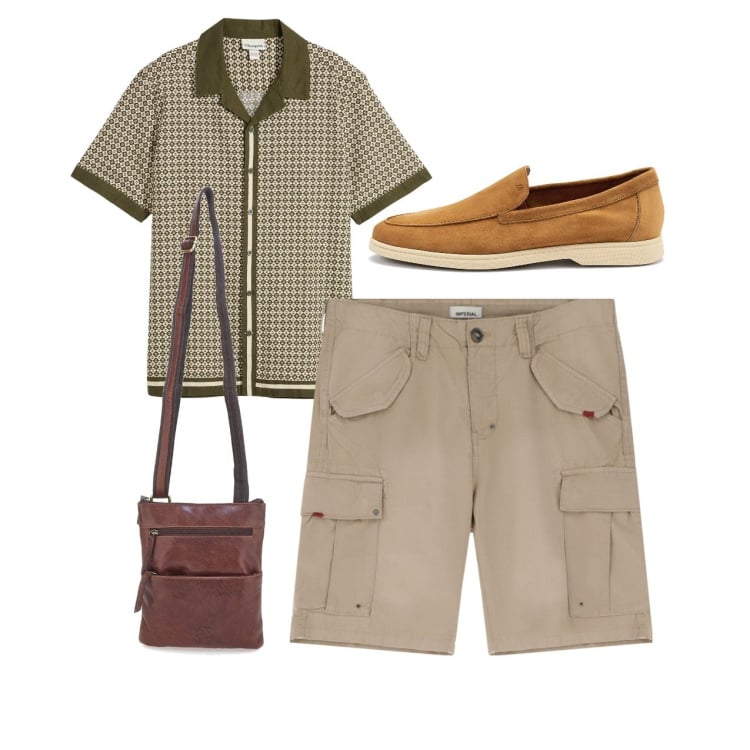 Outfit uomo - La camicia trendy. Stile Casual per Tutti i giorni. Abbinamento con camicie a manica corta, bermuda, portafogli, scarpe stringate.