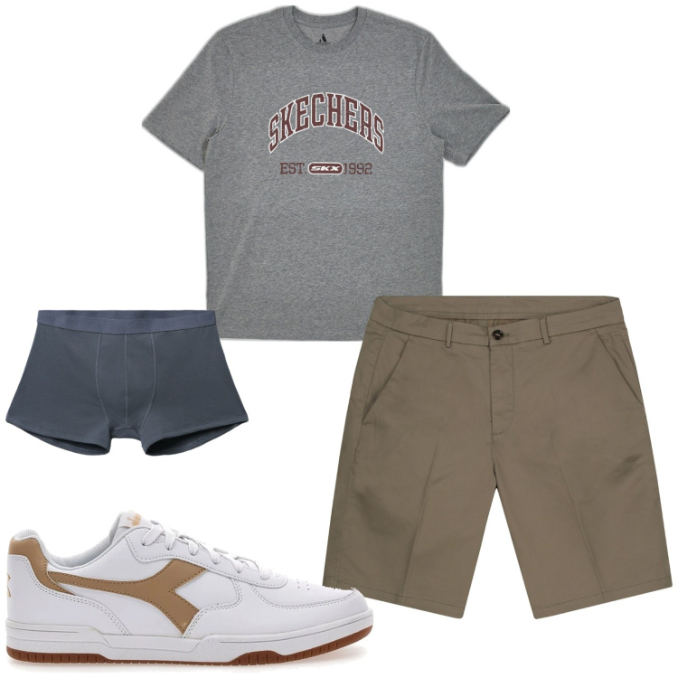Outfit uomo - Total look #2225939. Stile Casual per Serata speciale. Abbinamento con boxer, sneakers, t-shirt, bermuda.