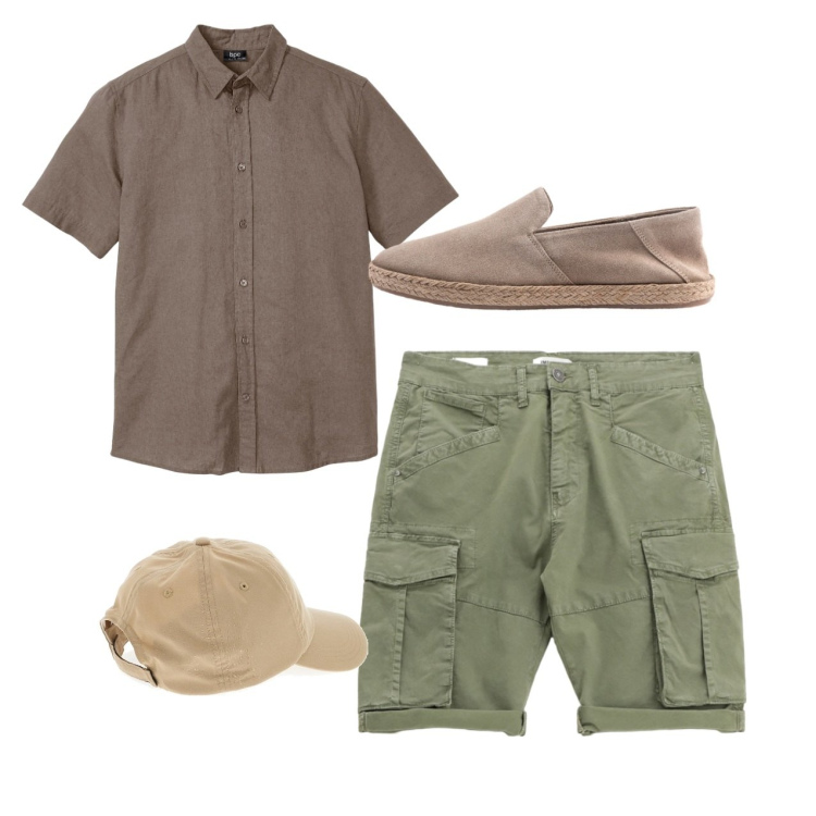 Outfit uomo - City. Stile Casual per Tutti i giorni. Abbinamento con camicie a manica corta, bermuda, cappelli, espadrillas.