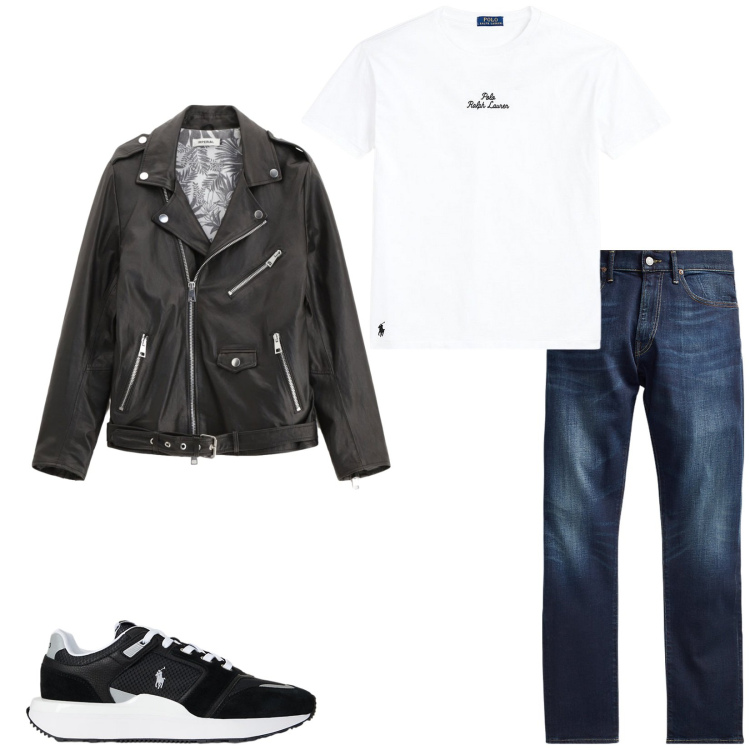 Outfit uomo - Total look #2225943. Stile Trendy per Tutti i giorni. Abbinamento con giacche, jeans, t-shirt, sneakers.
