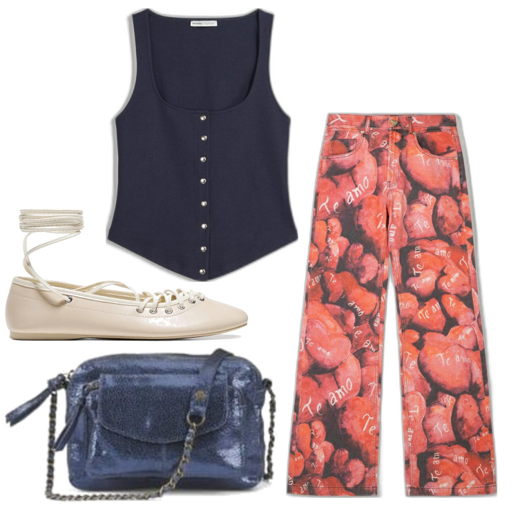 Outfit mujer - Casual #9089. Estilo Casual para Oficina. Combinación con top, bandoleras, bailarinas, pantalones.