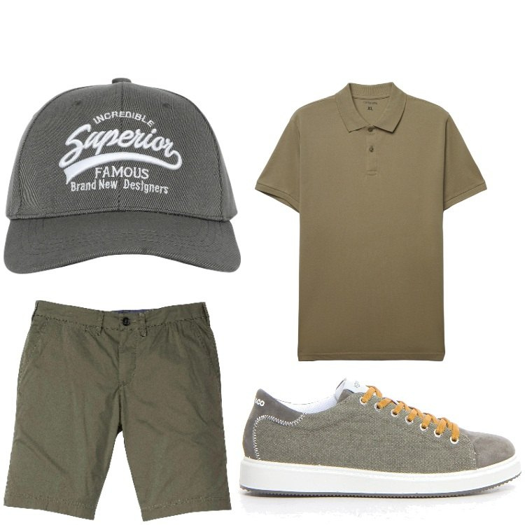 Outfit uomo - Relax don´t do it. Stile Casual per Tutti i giorni. Abbinamento con bermuda, cappelli con visiera, polo, sneakers.