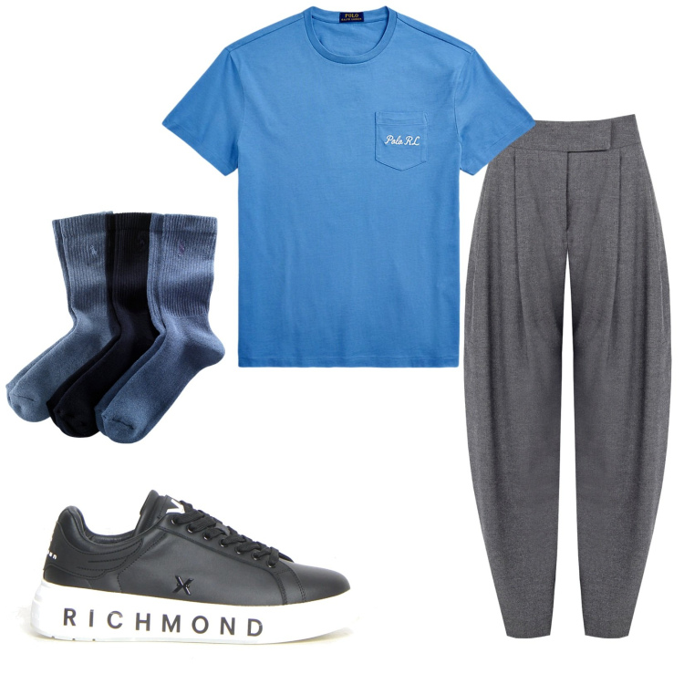 Outfit uomo - Total look #2225953. Stile Trendy per Tutti i giorni. Abbinamento con pantaloni, calzini, t-shirt, sneakers.