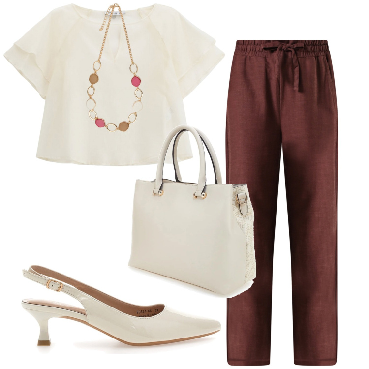 Outfit donna - Total look #2225954. Stile Casual chic per Ufficio. Abbinamento con pantaloni a palazzo, maglieria, collane, décolleté, borse a tracolla.