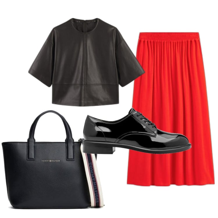 Outfit mujer - Casual chic #13783. Estilo Casual chic para Oficina. Combinación con blusas, faldas, bolso tote, zapatos con cordones.