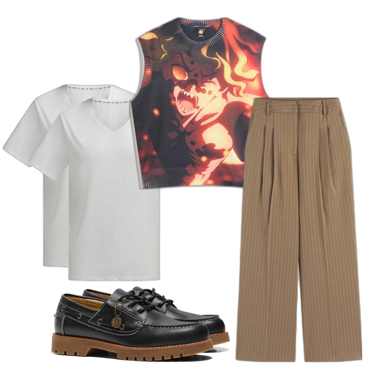 Outfit hombre - Trendy look. Estilo Trendy para Noche especial. Combinación con chalecos, pantalones, camiseta, zapatos con cordones.