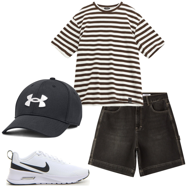 Outfit uomo - La maglia a righe. Stile Casual per Tutti i giorni. Abbinamento con bermuda, t-shirt, cappelli, sneakers.