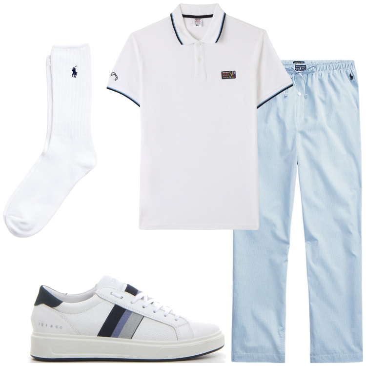Outfit uomo - Total look #2226014. Stile Casual per Tutti i giorni. Abbinamento con polo, pantaloni, calzini, sneakers.