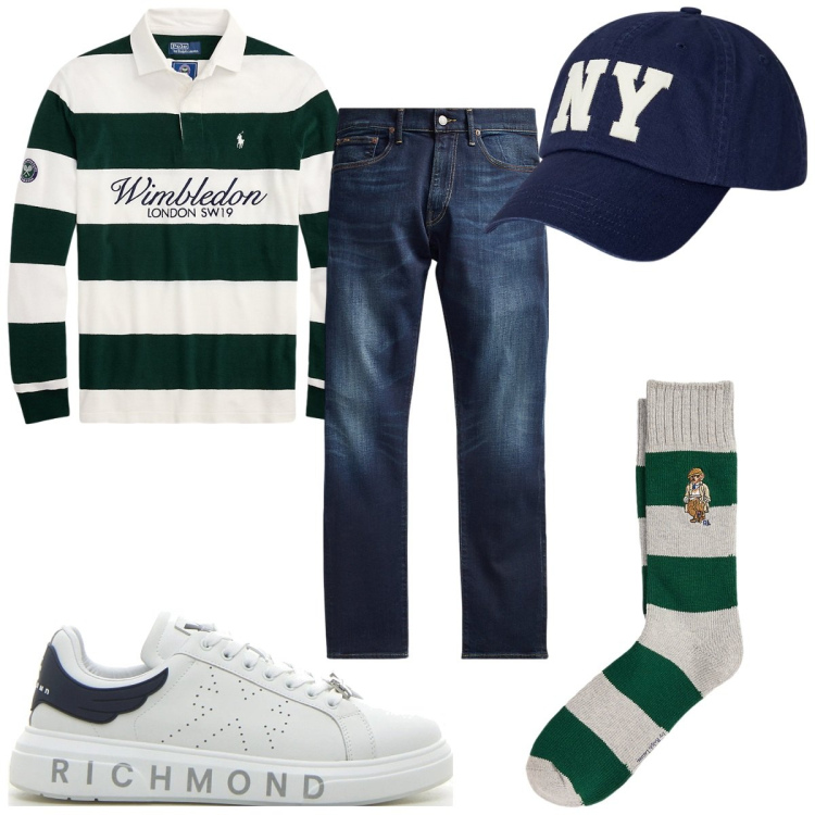 Outfit uomo - Total look #2226016. Stile Trendy per Tutti i giorni. Abbinamento con jeans, maglieria, cappelli, calzini, sneakers.