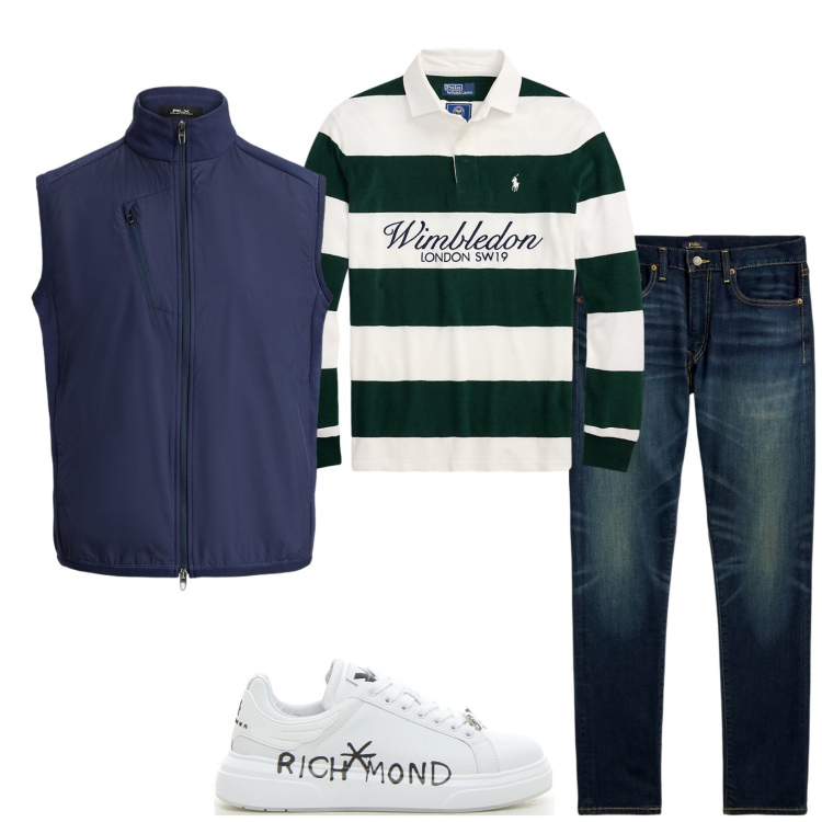 Outfit uomo - La sera in montagna. Stile Casual per Tutti i giorni. Abbinamento con jeans, gilet, maglieria, sneakers.