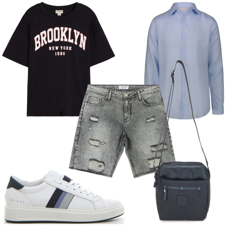 Outfit uomo - Total look #2226039. Stile Trendy per Tutti i giorni. Abbinamento con t-shirt, shorts, portafogli, camicie, sneakers.