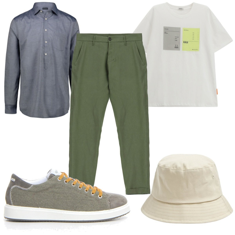 Outfit uomo - Total look #2226044. Stile Casual per Tutti i giorni. Abbinamento con cappelli, t-shirt, pantaloni, camicie, sneakers.