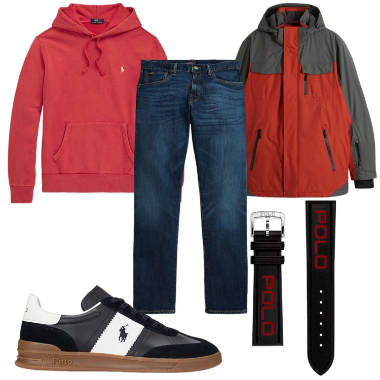 Outfit uomo - Total look #2226047. Stile Casual per Tutti i giorni. Abbinamento con giacche, felpe con cappuccio, sneakers, orologi, jeans dritti.