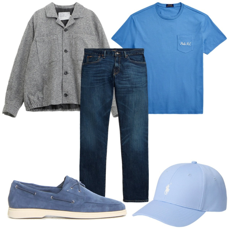 Outfit uomo - Total look #2226055. Stile Trendy per Tutti i giorni. Abbinamento con cappotti, cappelli, t-shirt, jeans dritti, scarpe stringate.