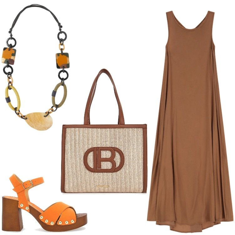 Outfit donna - I colori che amo. Stile Boho per Tutti i giorni. Abbinamento con vestiti lunghi, zoccoli, borse a spalla, collane.