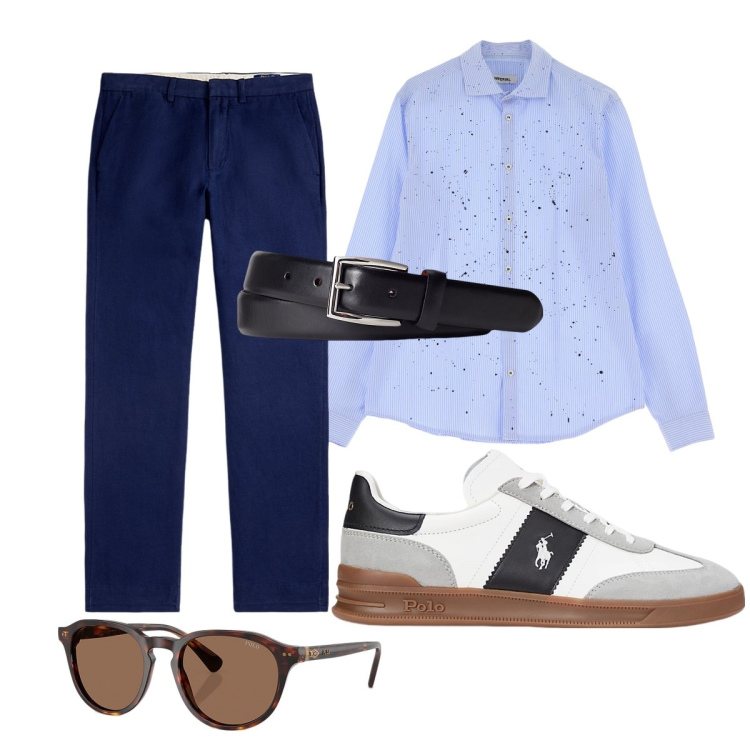 Outfit uomo - Polo Ralph Lauren. Stile Trendy per Ufficio. Abbinamento con camicie, cinture, sneakers, pantaloni, occhiali da sole.