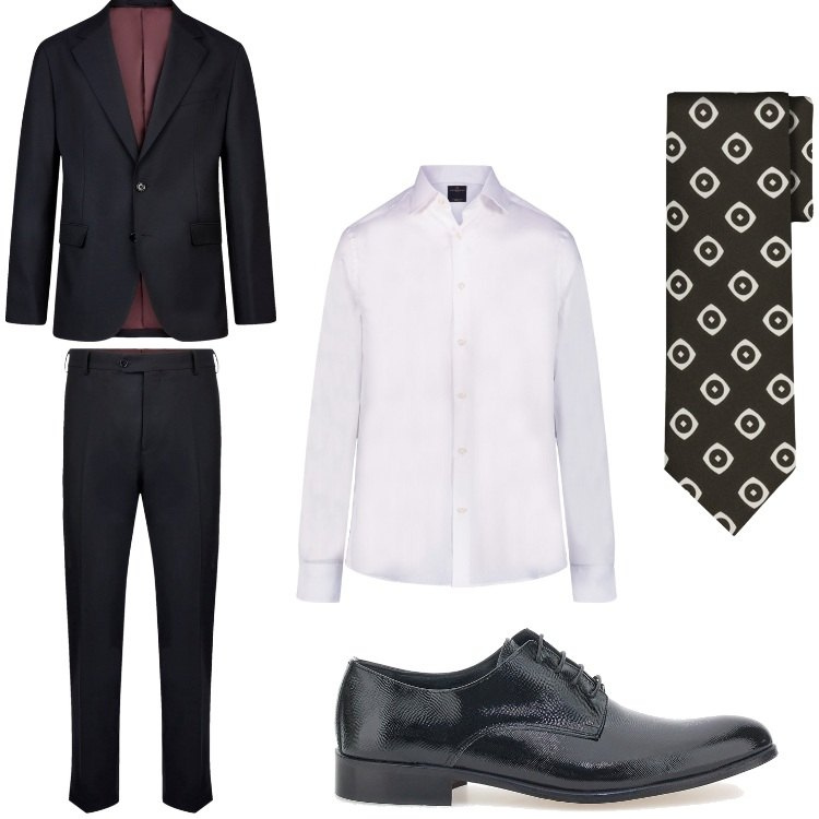 Outfit uomo - Nozze a Ferragosto. Stile Business/Elegante per Cerimonia. Abbinamento con camicie, abiti, scarpe stringate, cravatte.