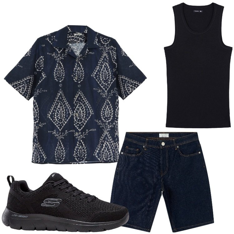 Outfit uomo - Jeans e camicia. Stile Casual per Tutti i giorni. Abbinamento con sneakers, bermuda, canottiere, camicie a manica corta.