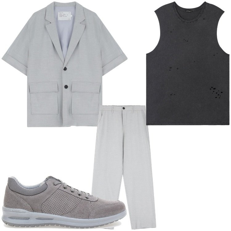 Outfit uomo - Informale. Stile Casual per Serata speciale. Abbinamento con canottiere, giacche, pantaloni, scarpe stringate.
