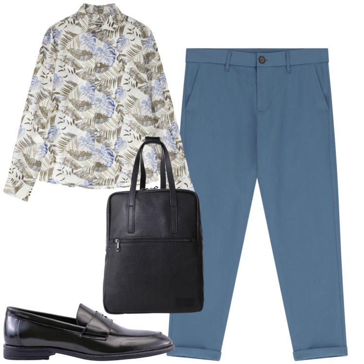 Outfit uomo - Al lavoro. Stile Urban per Tutti i giorni. Abbinamento con borse sportive, pantaloni chino, camicie, scarpe stringate.