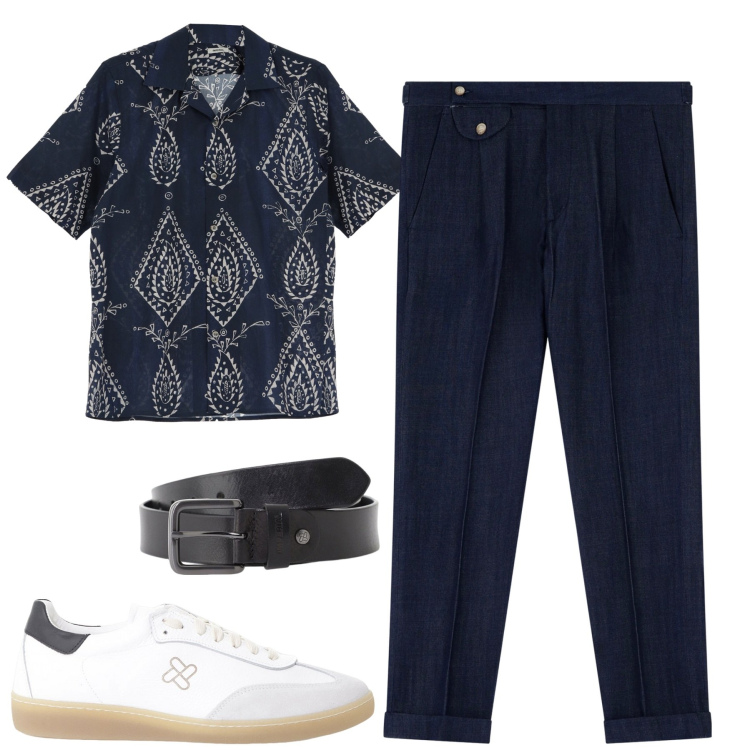Outfit uomo - Black. Stile Casual per Tutti i giorni. Abbinamento con camicie a manica corta, cinture, sneakers, jeans.
