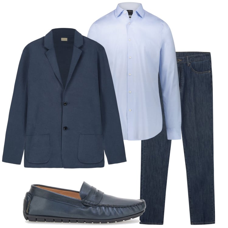 Outfit uomo - In ufficio. Stile Business/Elegante per Ufficio. Abbinamento con scarpe stringate, camicie, jeans, cardigans.