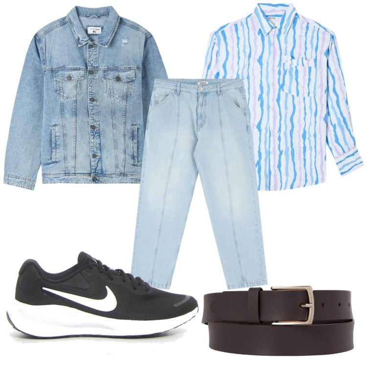 Outfit uomo - Total look #2226125. Stile Casual per Tutti i giorni. Abbinamento con giacche, camicie, jeans, cinture, sneakers.