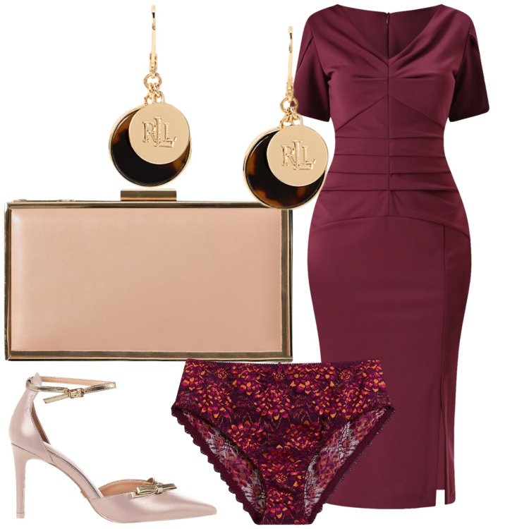 Outfit donna - Una invitata un po’ sexy. Stile Sexy per Cerimonia. Abbinamento con culotte, vestiti midi/longuette, décolleté, pochette, orecchini.