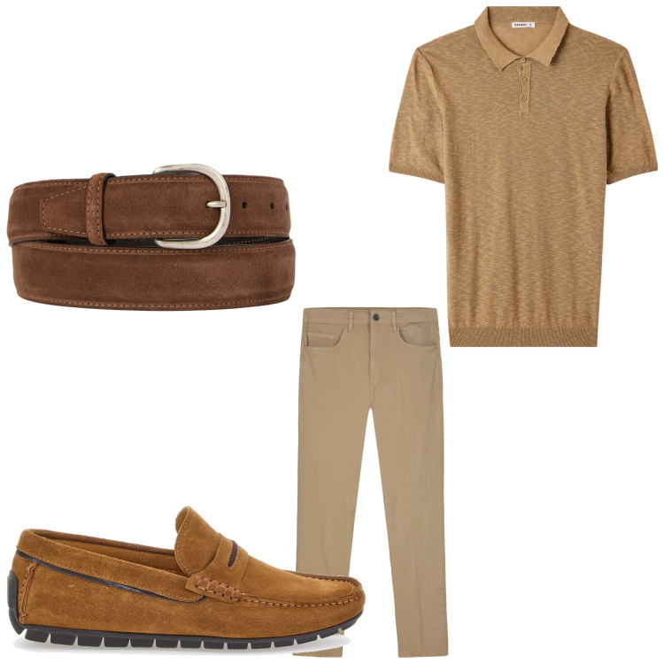 Outfit uomo - Un bel tipo. Stile Casual per Tutti i giorni. Abbinamento con polo, cinture, scarpe stringate, pantaloni.