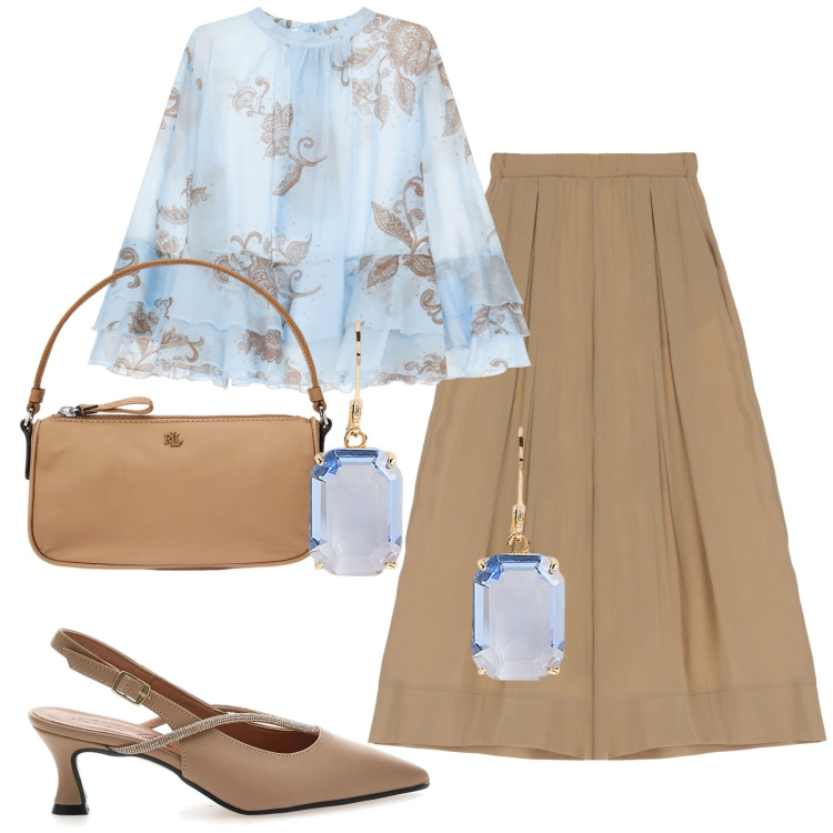 Outfit donna - La blusa romantica. Stile Romantica per Tutti i giorni. Abbinamento con camicie, pantaloni, orecchini, pochette, décolleté.