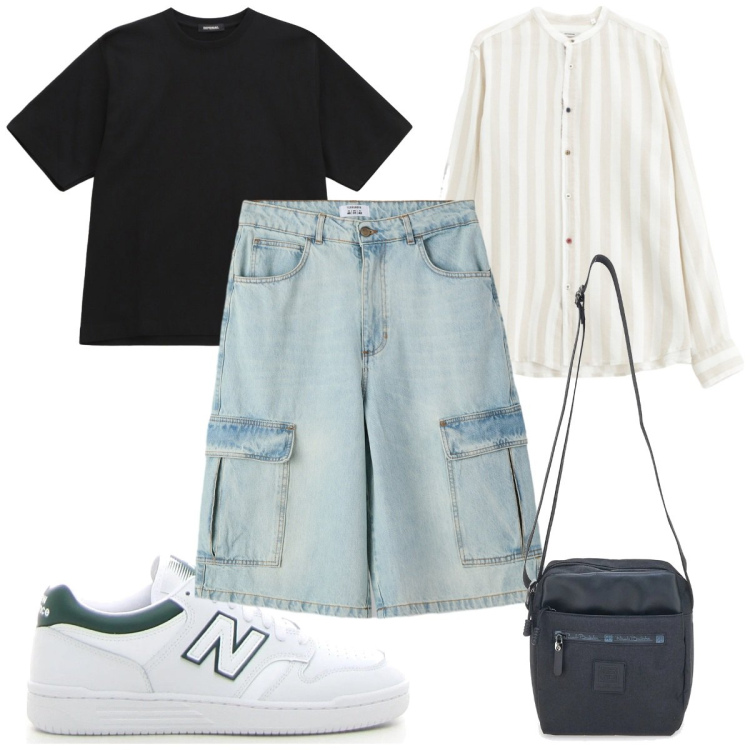 Outfit uomo - Total look #2226226. Stile Trendy per Tutti i giorni. Abbinamento con bermuda, camicie, t-shirt, portafogli, sneakers.