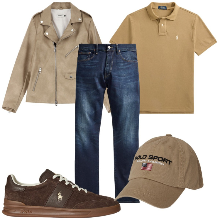 Outfit uomo - Total look #2226227. Stile Trendy per Tutti i giorni. Abbinamento con giacche, jeans, polo, cappelli, sneakers.