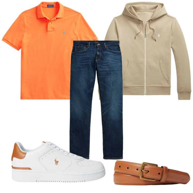 Outfit uomo - Total look #2226251. Stile Trendy per Tutti i giorni. Abbinamento con cinture, sneakers, polo, felpe, jeans dritti.
