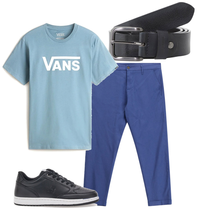 Outfit uomo - La maglietta della Vans 2. Stile Casual per Tutti i giorni. Abbinamento con cinture, pantaloni, sneakers, t-shirt.