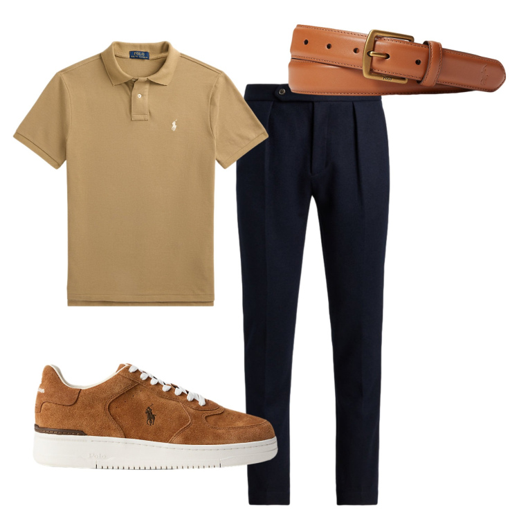 Outfit uomo - Casual con Polo. Stile Urban per Tutti i giorni. Abbinamento con cinture, polo, sneakers, pantaloni.