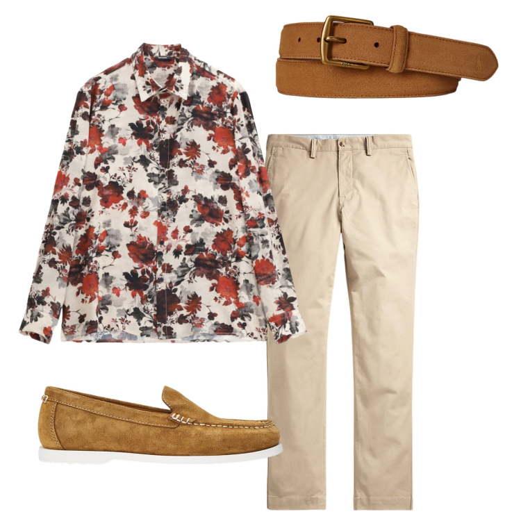 Outfit uomo - La camicia floreale. Stile Trendy per Tutti i giorni. Abbinamento con camicie, pantaloni, scarpe stringate, cinture.
