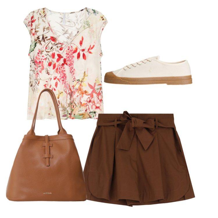 Outfit donna - Imperial. Stile Bon Ton per Tutti i giorni. Abbinamento con shorts, top, borse tote, sneakers.