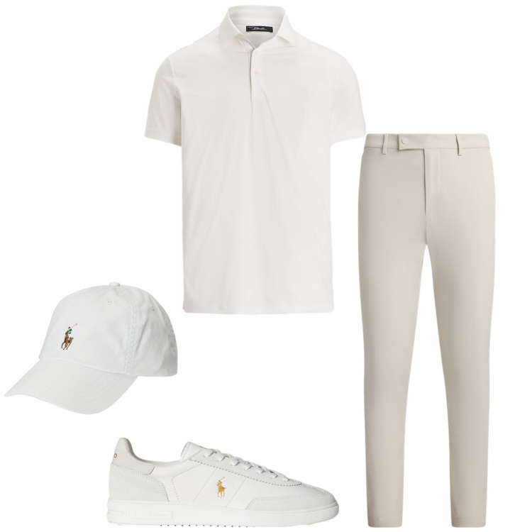 Outfit uomo - Wonderful white. Stile Casual per Tutti i giorni. Abbinamento con pantaloni, cappelli, sneakers, polo.