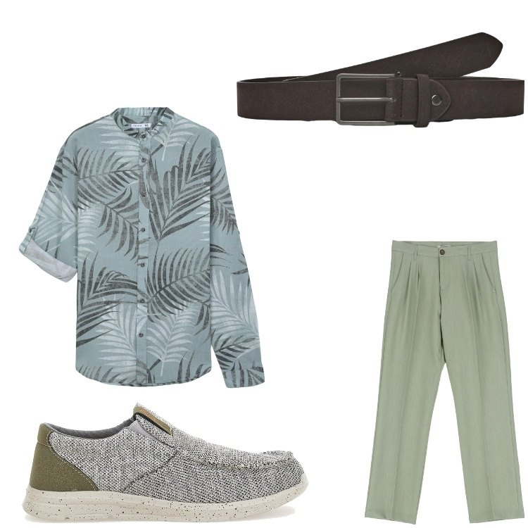 Outfit uomo - fantasia. Stile Casual per Tutti i giorni. Abbinamento con camicie, cinture, pantaloni, scarpe stringate.