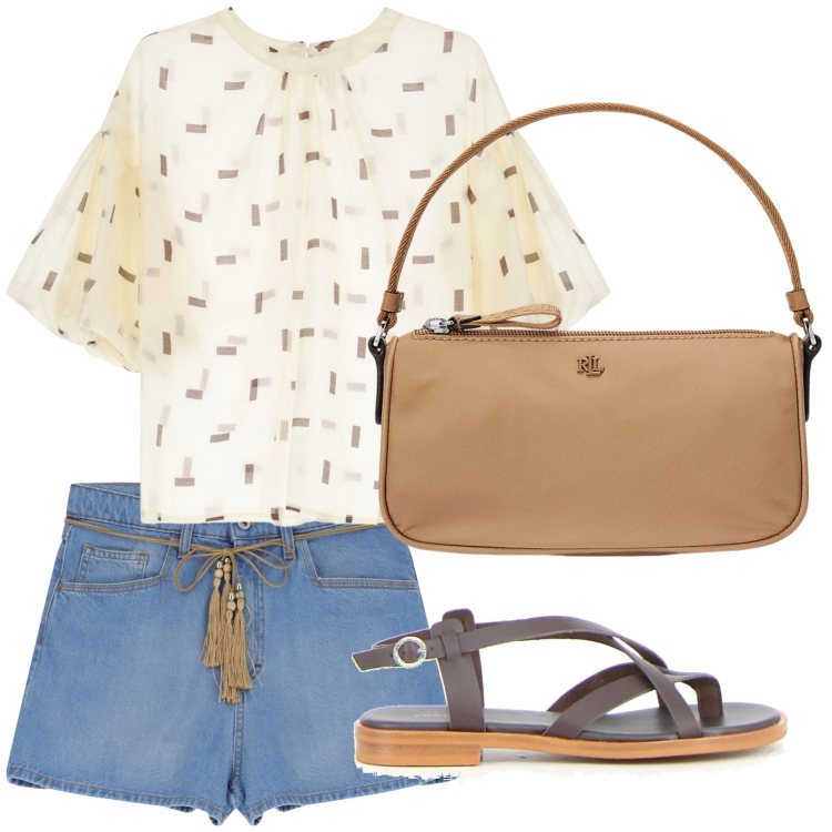 Outfit donna - Sandali flat. Stile Casual per Tutti i giorni. Abbinamento con shorts, camicie, pochette, sandali.