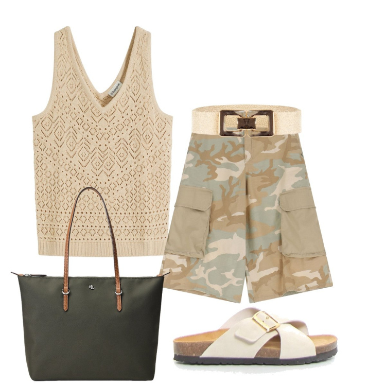 Outfit donna - Look rilassato e versatile. Stile Casual chic per Tutti i giorni. Abbinamento con top, cinture, bermuda, borse tote, ciabatte.