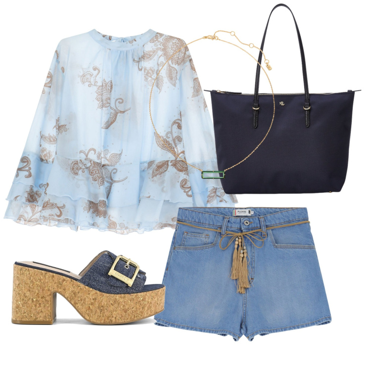 Outfit donna - A stasera..... Stile Trendy per Tutti i giorni. Abbinamento con shorts, camicie, borse tote, collane, sandali.