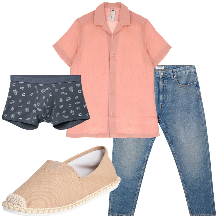 Outfit uomo - Total look #2226510. Stile Casual per Tutti i giorni. Abbinamento con espadrillas, jeans, boxer, camicie a manica corta.