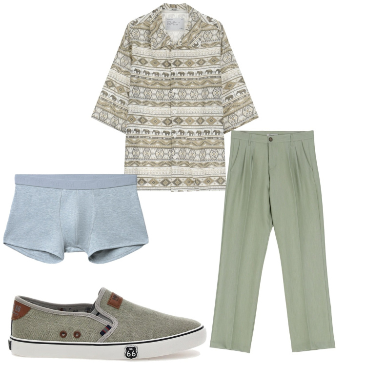 Outfit uomo - Total look #2226512. Stile Casual per Tutti i giorni. Abbinamento con boxer, camicie a manica corta, pantaloni, scarpe stringate.