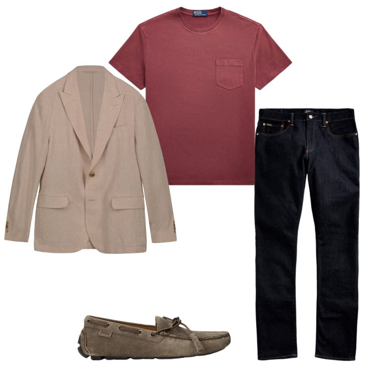 Outfit uomo - Casual chic. Stile Trendy per Serata speciale. Abbinamento con jeans, scarpe stringate, t-shirt, giacche.