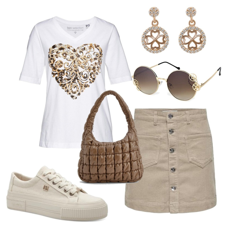 Outfit femme - Tendance #6860. Style Tendance pour Tous les jours. Assortir avec t-shirts, minijupes, sneakers, sacs à main, lunettes de soleil, boucles d'oreilles.