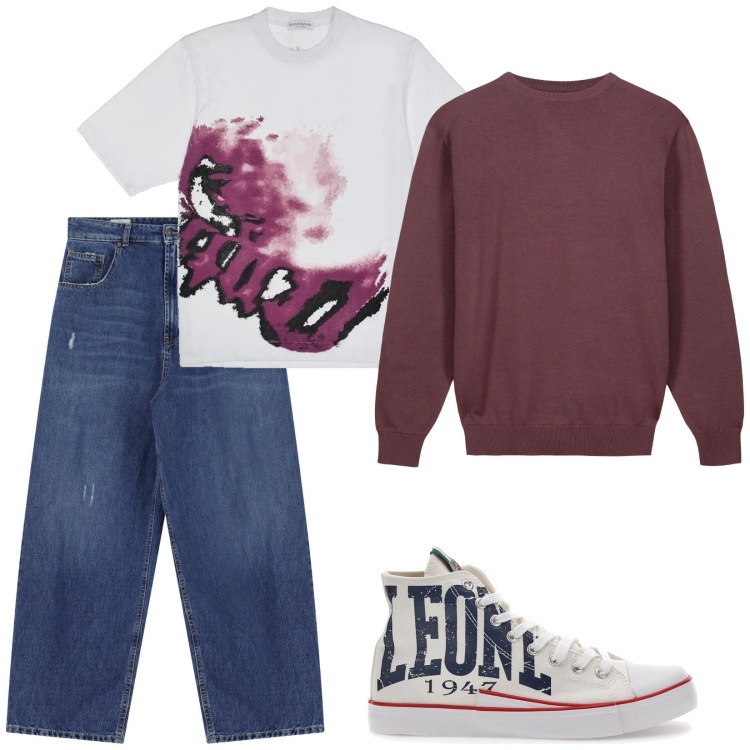 Outfit uomo - Urban boy. Stile Urban per Tutti i giorni. Abbinamento con jeans, t-shirt, sneakers, maglieria.