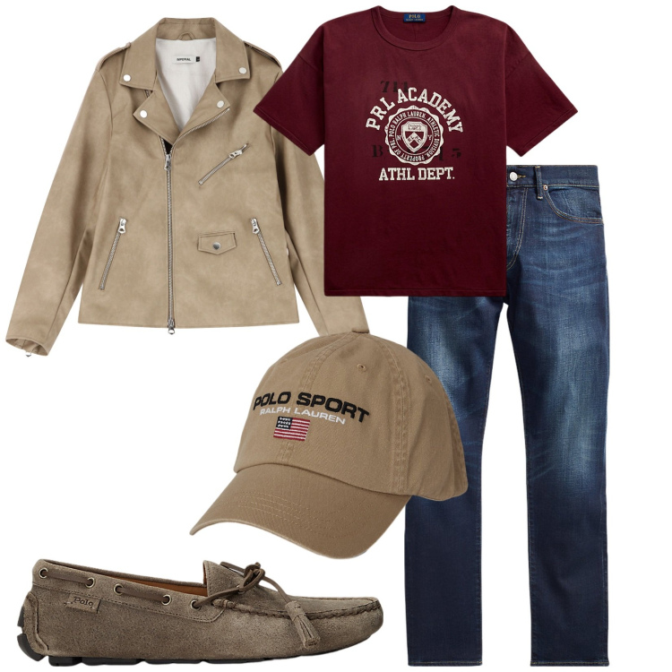 Outfit uomo - Total look #2226565. Stile Casual per Tutti i giorni. Abbinamento con giacche, scarpe stringate, jeans, t-shirt, cappelli.