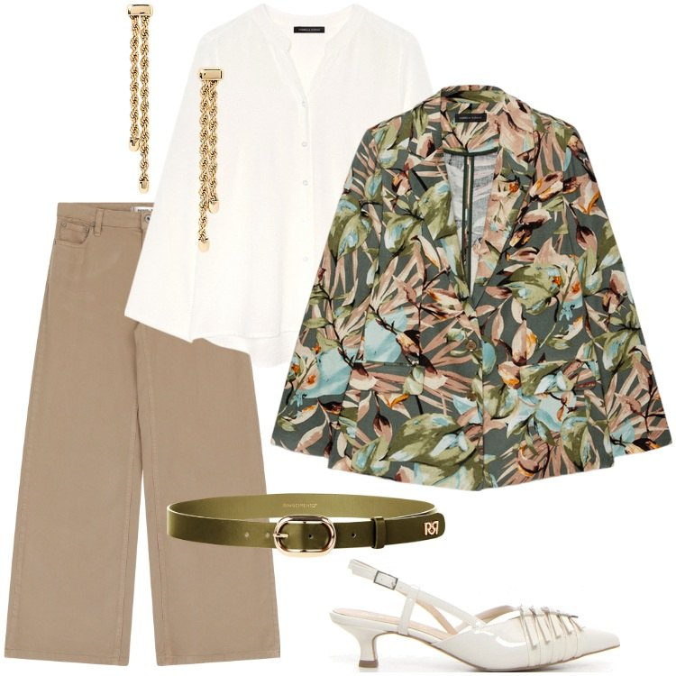 Outfit donna - Total look #2226569. Stile Glamour per Cerimonia. Abbinamento con cinture, pantaloni, orecchini, décolleté, camicie, blazer.